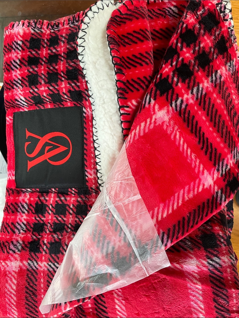 Victoria's Secret Red and Black Plaid Sherpa Throw Blanket